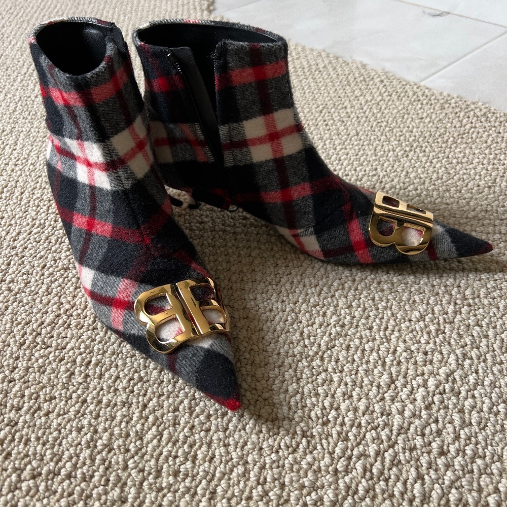 Balenciaga kitten heel plaid boots